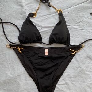 Victorias Secret Black and gold chain link bikini